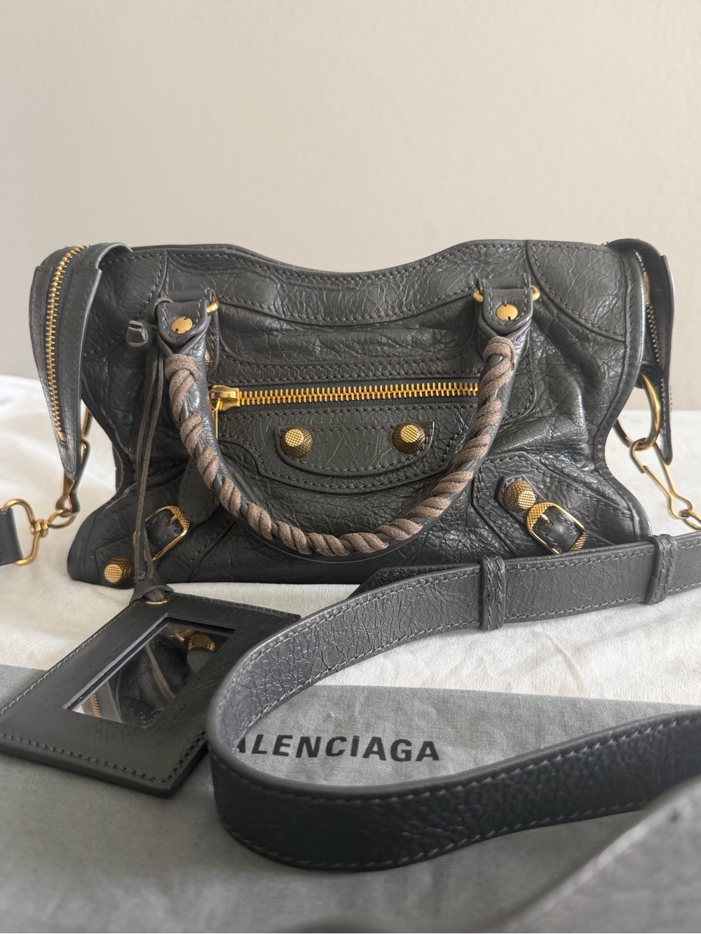 Balenciaga Dark Gray Leather Mini City Bag